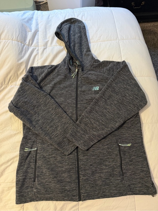 New Balance Jackets & Blazers - New Balance Charcoal Heather Full-Zip Hoodie with Mint Accents